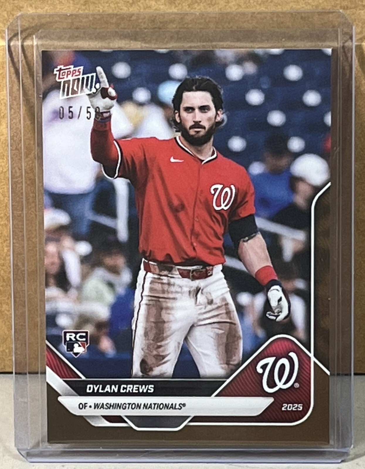 2025 Topps Now Road to Opening Day Dylan Crews Rookie Gold Foil 5/50