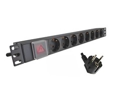 DINIC 19 Zoll Steckdosenleiste Aluminium mit Schalter 8-fach, 1,80 m Kabel