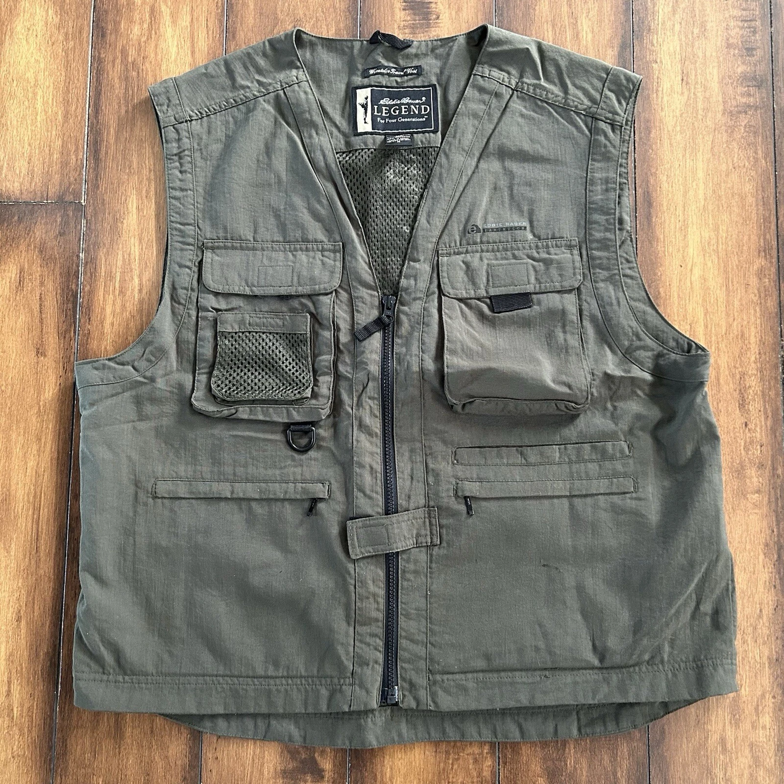 Vtg Eddie Bauer Vest Sz Medium Legend Earthtech Wenatchee Travel Fishing Green