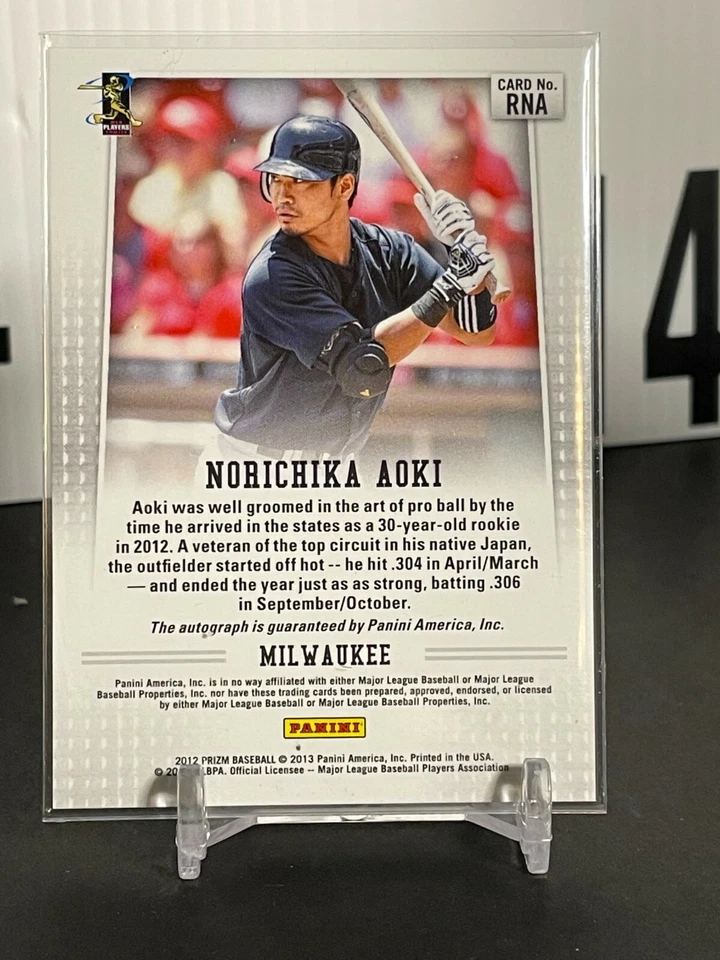 Tarjeta de novato con autógrafo Norichika Aoki Panini Prizm 2012 #RNA Milwaukee Brewers radiocontrol Foto 2 de 2