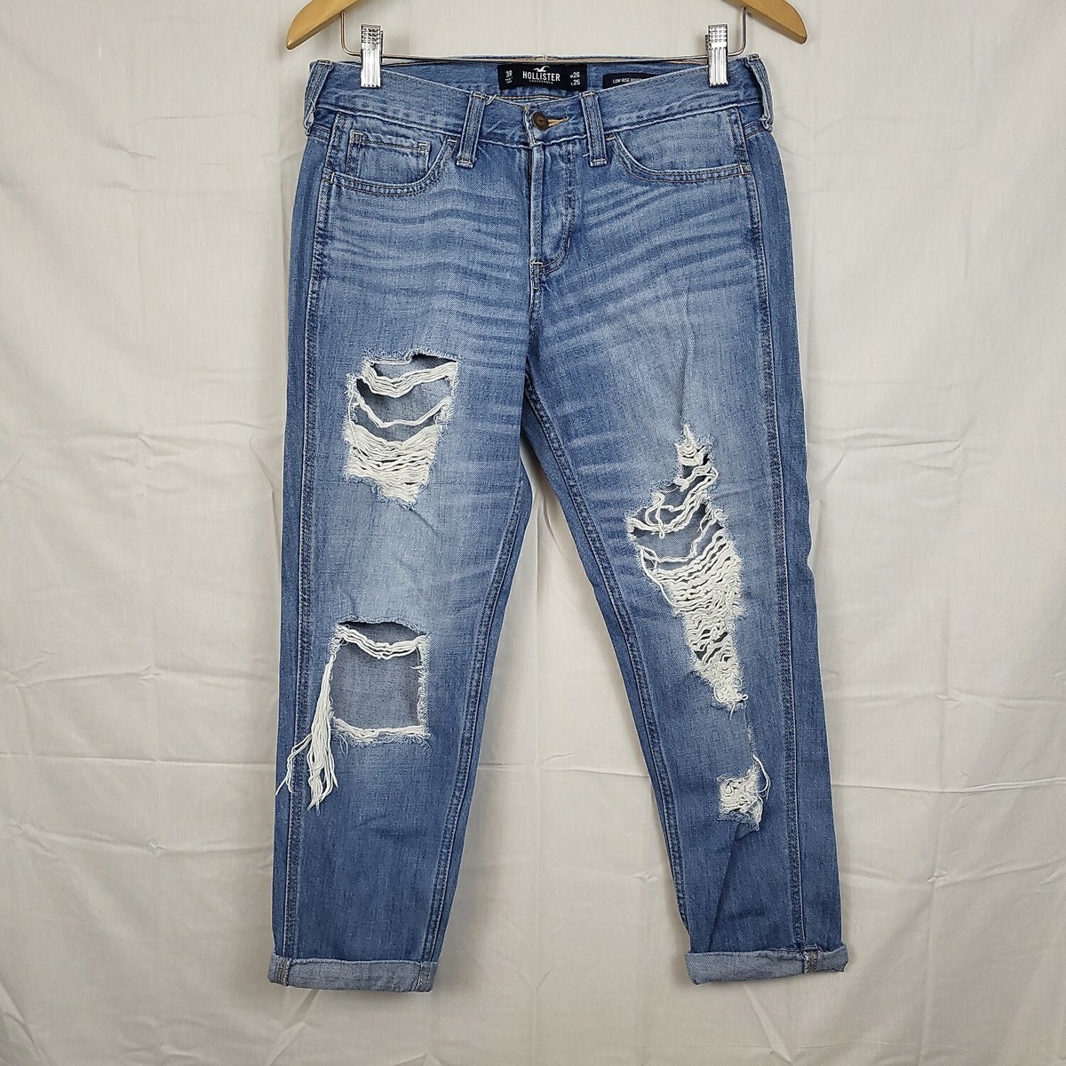 Hollister Co Womens Blue Medium Wash Button Fly Low Rise Boyfriend Jeans  Size 3R