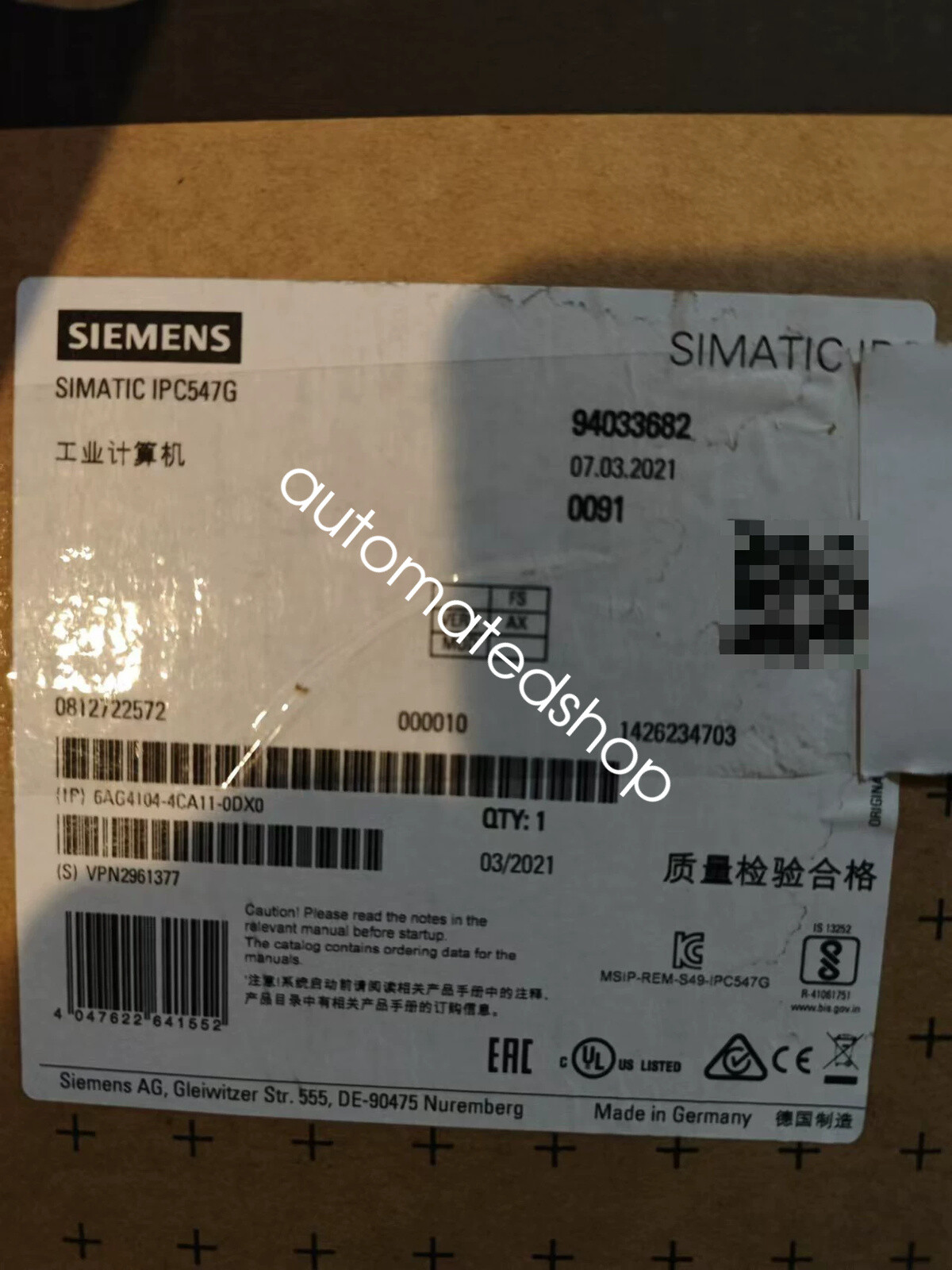 1pcs new SIEMENS ipc547g 6ag4104-4ca11-0cx0 via FedEx or DHL