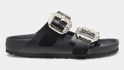 Manolo Blahnik Birkenstock Arizona Crystal Buckle Black Leather