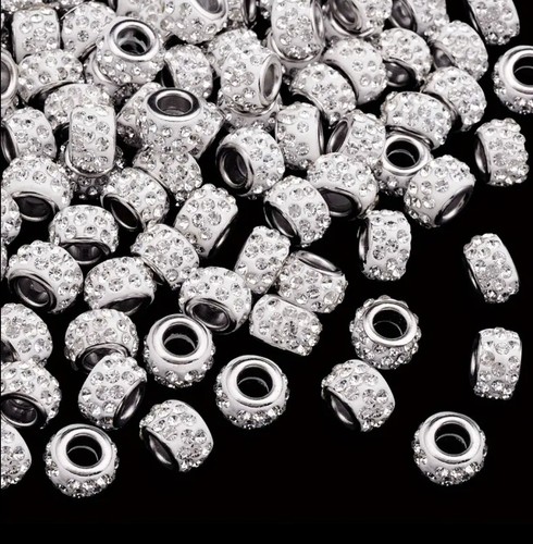 8 white pave Crystal charm Spacer beads - Picture 2 of 5