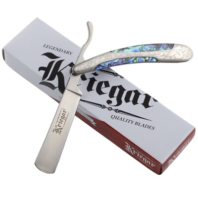 Kriegar Straight Edge Razor Abalone Folding Knife Barbers Shaving Gift