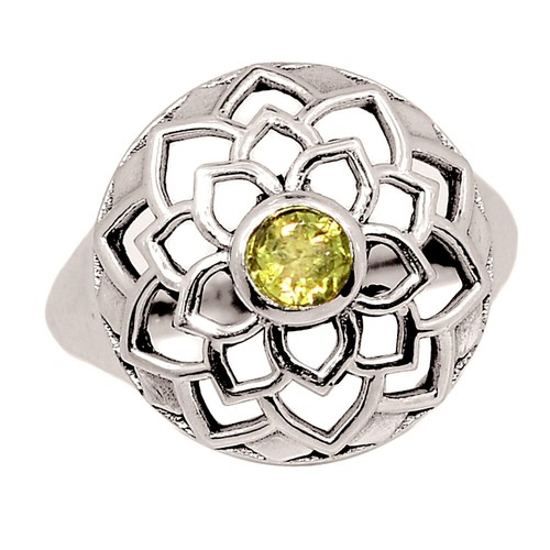 Lotus - Natural Peridot 925 Sterling Silver Ring Jewelry s.7 CR73663