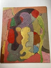 ANTIQUE PAINTING JO CAIN WPA ARTIST ABSTRACT CUBISM MID CENTURY FAMOUS 1950'S