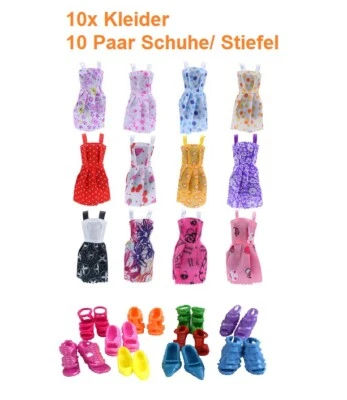 NIMETO Kleidung Zubehör Kleider Kleid Set Schuhe für Barbie Puppe 20 Teile Mode Outfit
