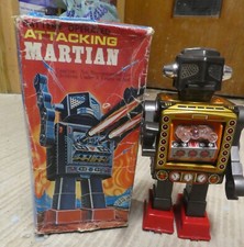 Attacking MARTIAN SH HORIKAWA Tin Toy Space Robot Working Boxed Japan battery