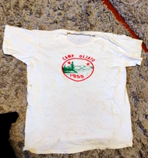 Vtg 1955 CAMP OLJATO Boy Scouts Of America Tee Shirt BSA T Shirt Stanford 207