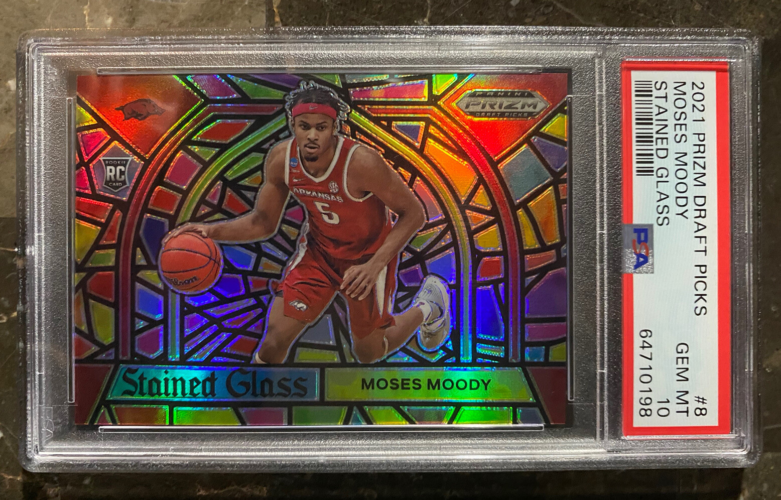 2021 Panini Prizm DP Moses Moody RC Stained Glass Arkansas PSA 10 Gem Mint