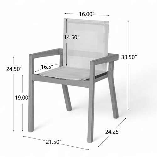 Patio Outdoor Acacia Wood Dining Chair (Set of 2), Teak with Beige Textile - Picture 3 of 10