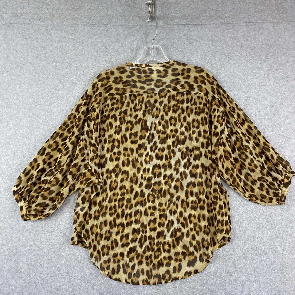 JLO Jennifer Lopez Top Womens S Brown Animal Print Sheer 3/4 Sleeve Loose Blouse - Image 2 of 4