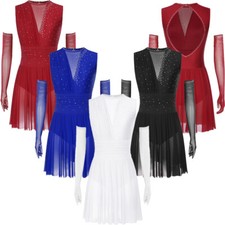 Womens Outfits Full-finger Costume Ballroom Dancewear Hollow Out Dress Lyrical