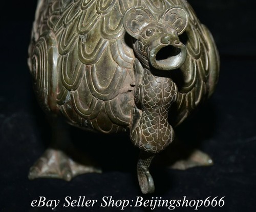 14.8" Antique Chinese Bronze Ware Silver Western Zhou period Bird Zun Statue - Picture 8 of 12