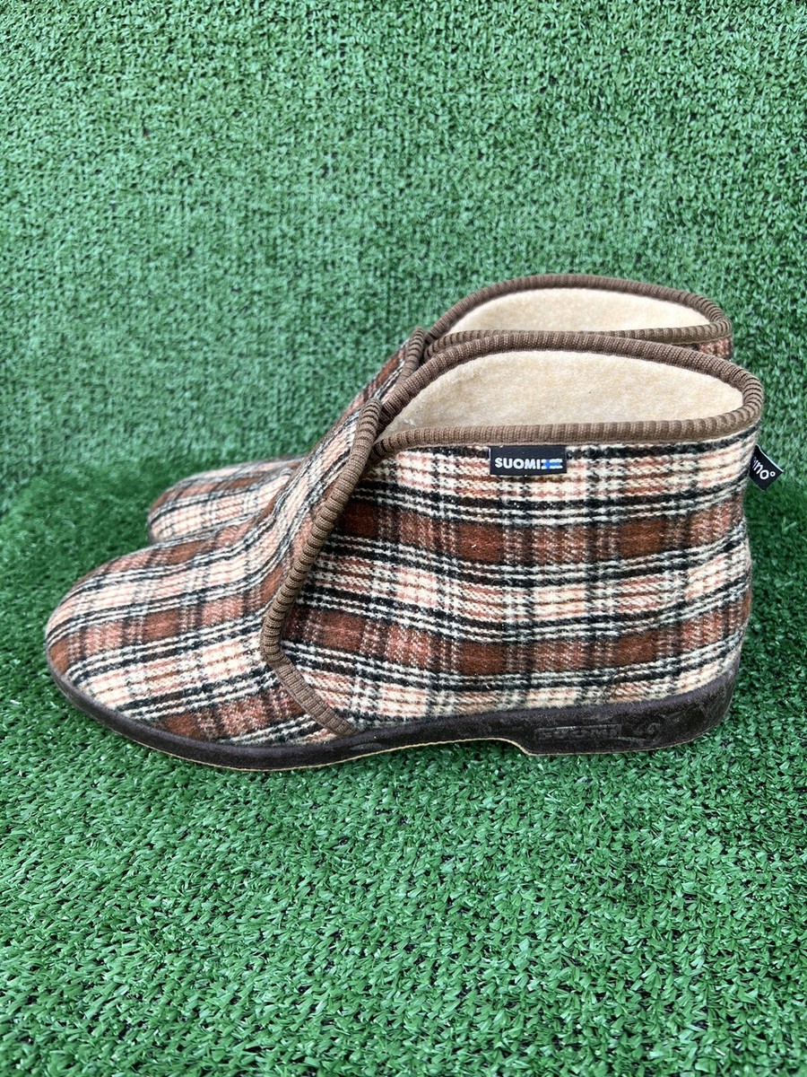 Suomi Reino & Aino Brown Plaid House Shoes Mens Size 11 
