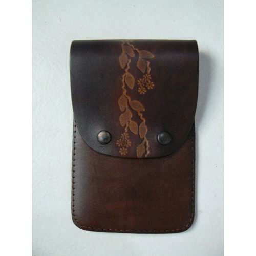 $28 Free People Brown Leather Embossed Flowers Credit Card Wallet NEW F384 - Picture 4 of 5
