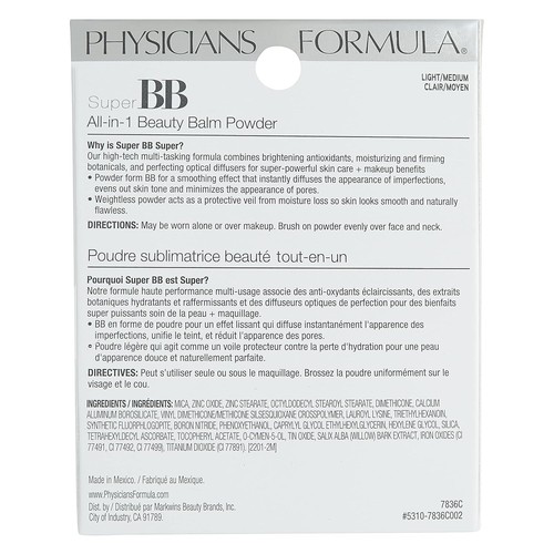 Physicians Formula Super BB Cream All-in-1 Beauty Balm Powder Light/Medium,#7836 - Picture 3 of 6