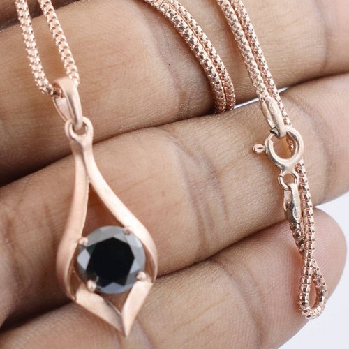 Collar De Diamante Negro De 3 Ct En Plata De Ley 925 Con Baño De Oro Rosa AAA ! - Imagen 3 de 5