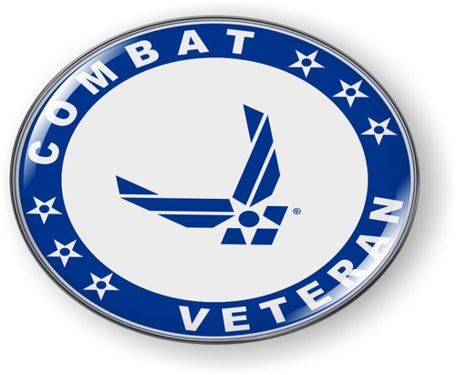 U.S. AIR FORCE COMBAT VETERAN Domed Emblem Badge Car Sticker Chrome ROUND Bezel - Picture 15 of 17