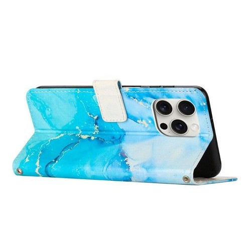 Luxury Strap Leather Marble Wallet Cover Case For 16 15 14 13 12 11 Pro Max 8 7 - Picture 42 of 47