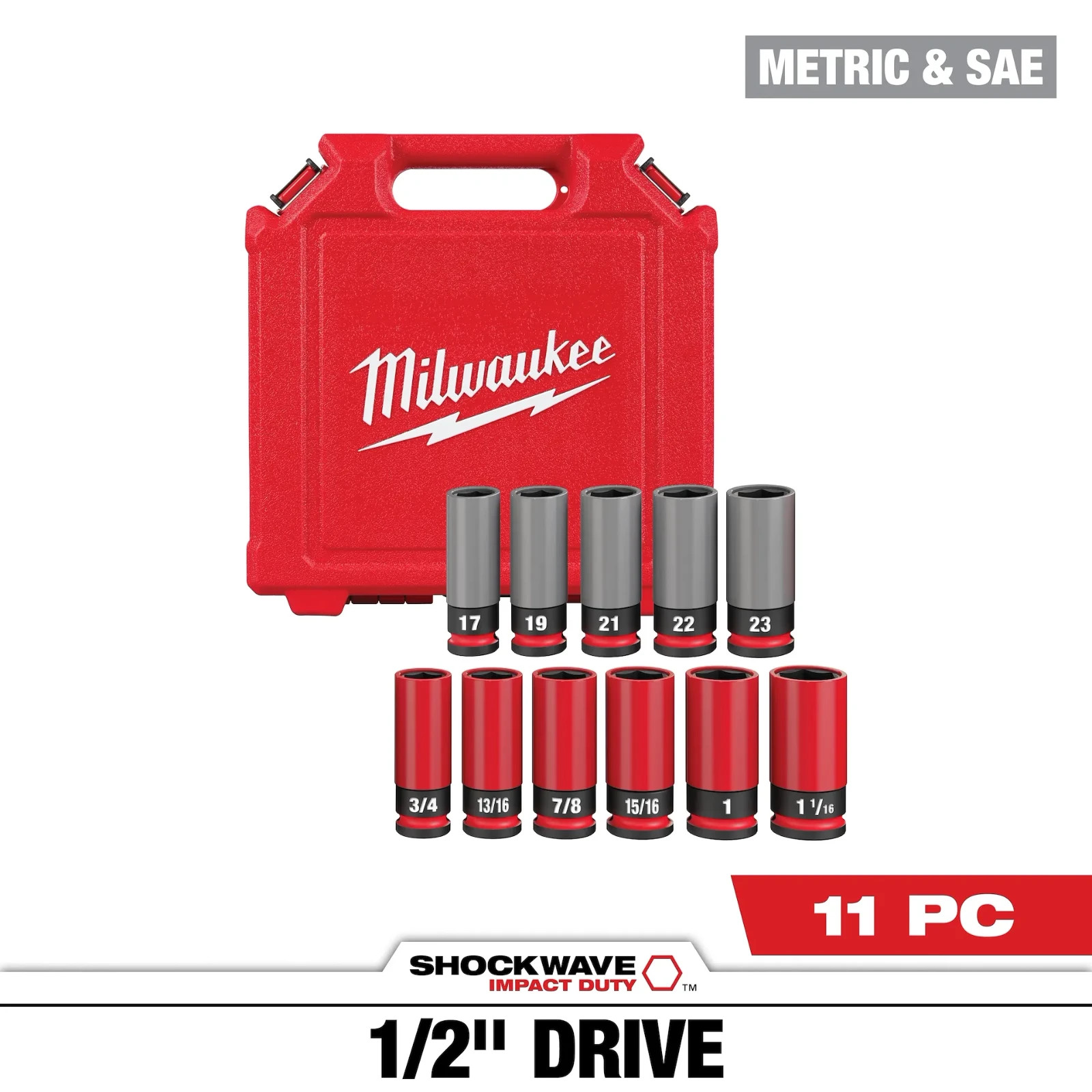 Milwaukee 49-66-7833 1/2Dr SAE/Metric 11pc Lug Nut Wheel Socket Set USA DEALER