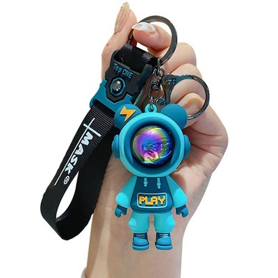 Boys Girls Creative Cool Stylish Astronaut Standing Bear Keychain Key Ring, G...