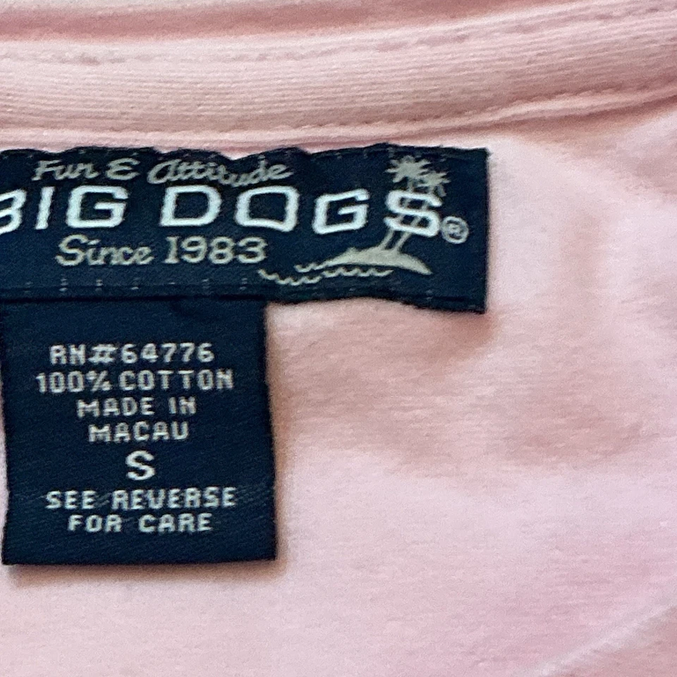 Camiseta vintage de algodón manga larga con logotipo bordado Big Dogs rosa para mujer S Foto 4 de 4