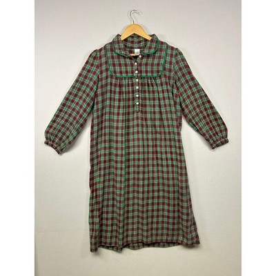 Holiday Classic Elements Womens Large Red Green Plaid Flannel Cotton Nightgown