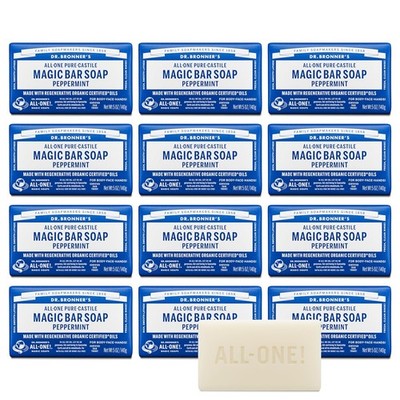 Dr Bronners Pure Castile Peppermint Soap Bar 5oz 12 Pack Castile Soap