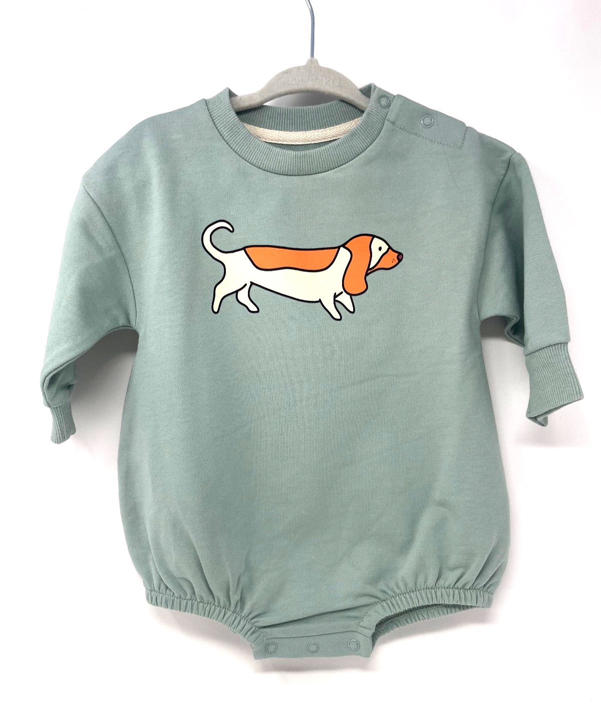 Baby Romper 6-12M Long Sleeve Organic Cotton Green Dog Print One-Piece Bodysuit-image
