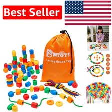 Montessori Lacing Beads Set - 70pcs for Creative Counting  Color Learning