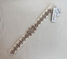 Oleg Cassini Crystal Faceted Sash Rose Gold Belt Bridesmaid Party NEW