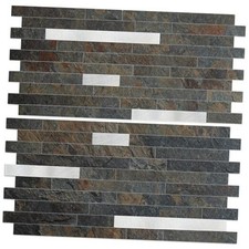 Sheets Rust Slate Peel and Stick Backsplash, PVC 20 Rust Slate  Metal Silver