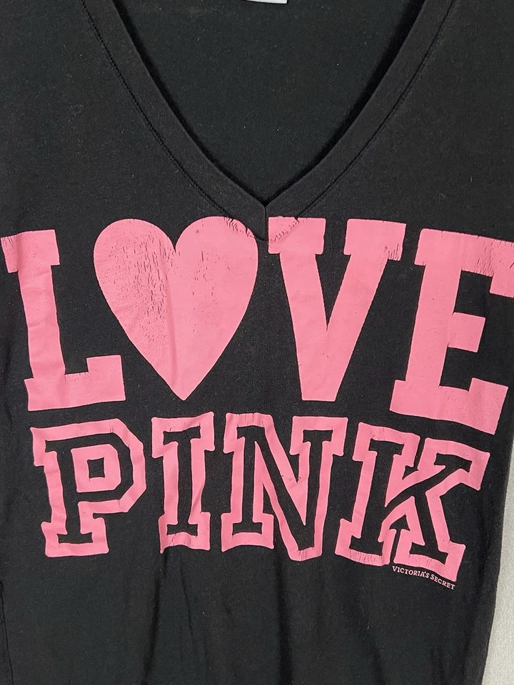 Camiseta Love Rosa Cuello en V Para Mujer Talla M Negra Y2K Victorias Secret Manga Corta Foto 4 de 4