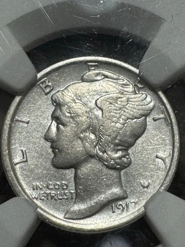 1917-d Mercury Dime, Better Date, NGC AU Details, Free Shipping
