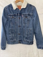 Levis Jean Jacket Youth Large Denim Pocket Sherpa Lined Trucker Warm Jean Button
