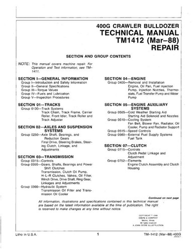 John Deere 400G Crawler Bulldozer Service Manual Repair Shop Technical Book - Picture 3 of 24