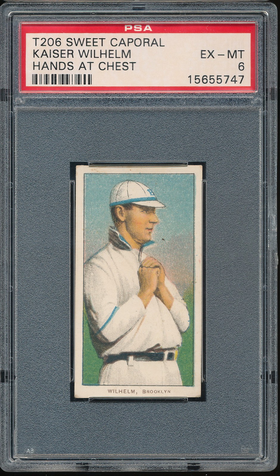 T206 Sweet Caporal Kaiser Wilhelm (Hands at Chest) PSA 6 - Brooklyn - POP 31