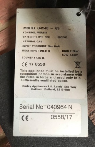 Burley G4240 - 69 Model Black 2.5kW Flueless Natural Gas Heater RRP £768+ VGC - Picture 12 of 13