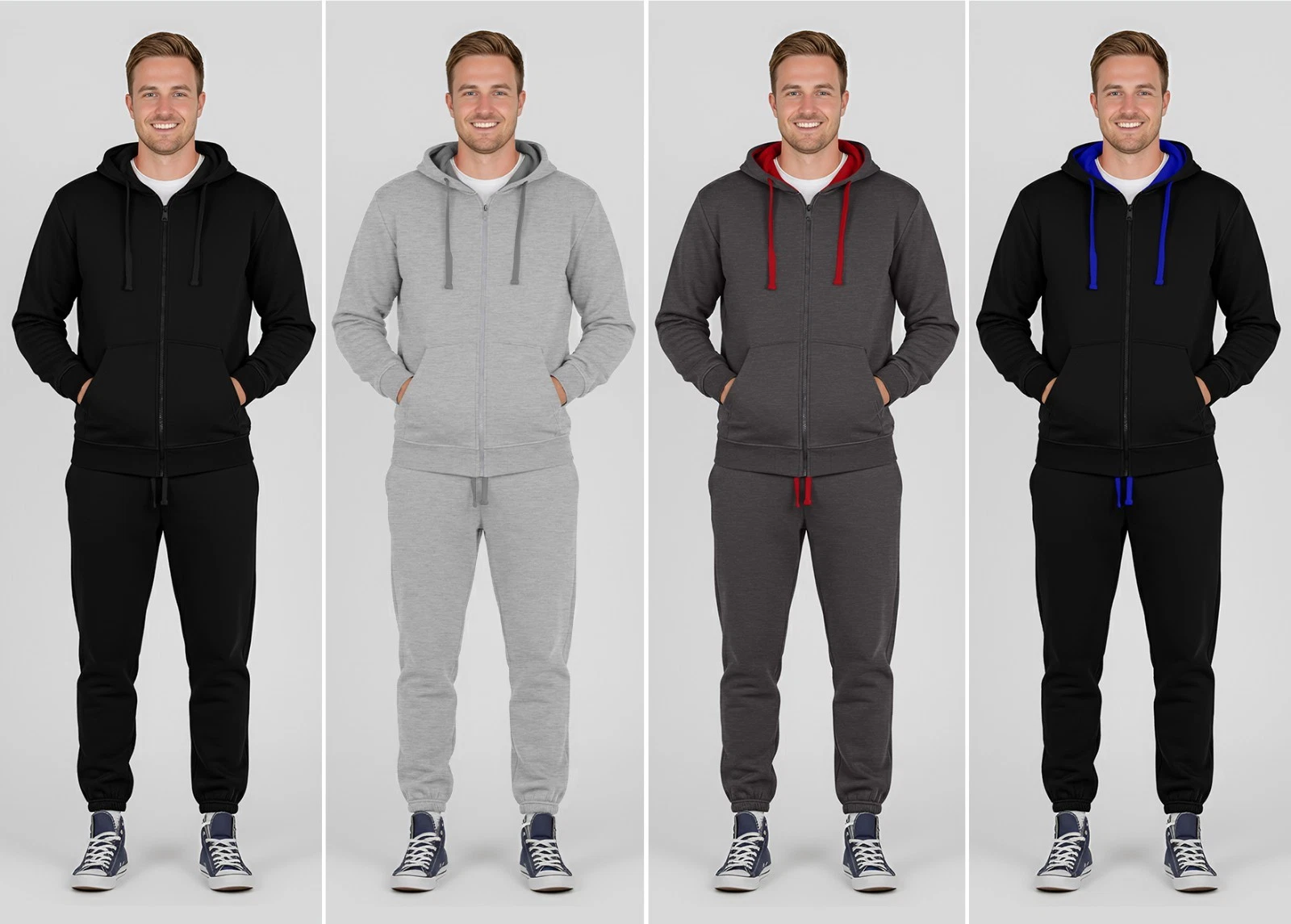 Mens 2PC Fleece Tracksuit Set Zip Hoodie Joggers Gym Winter Outfit