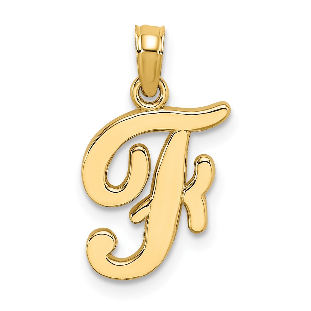 10k Yellow Gold Polished F Script Initial Charm Pendant 0.71gm L-18.5 mm