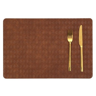4 Faux Leather Placemats, Walnut Brown, Oil-Proof, Wipeable PU, Dining Table