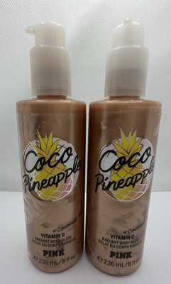 Victoria's Secret PINK Coco Pineapple Radiant Body Glow 8 oz x2 *ISSUES READ*