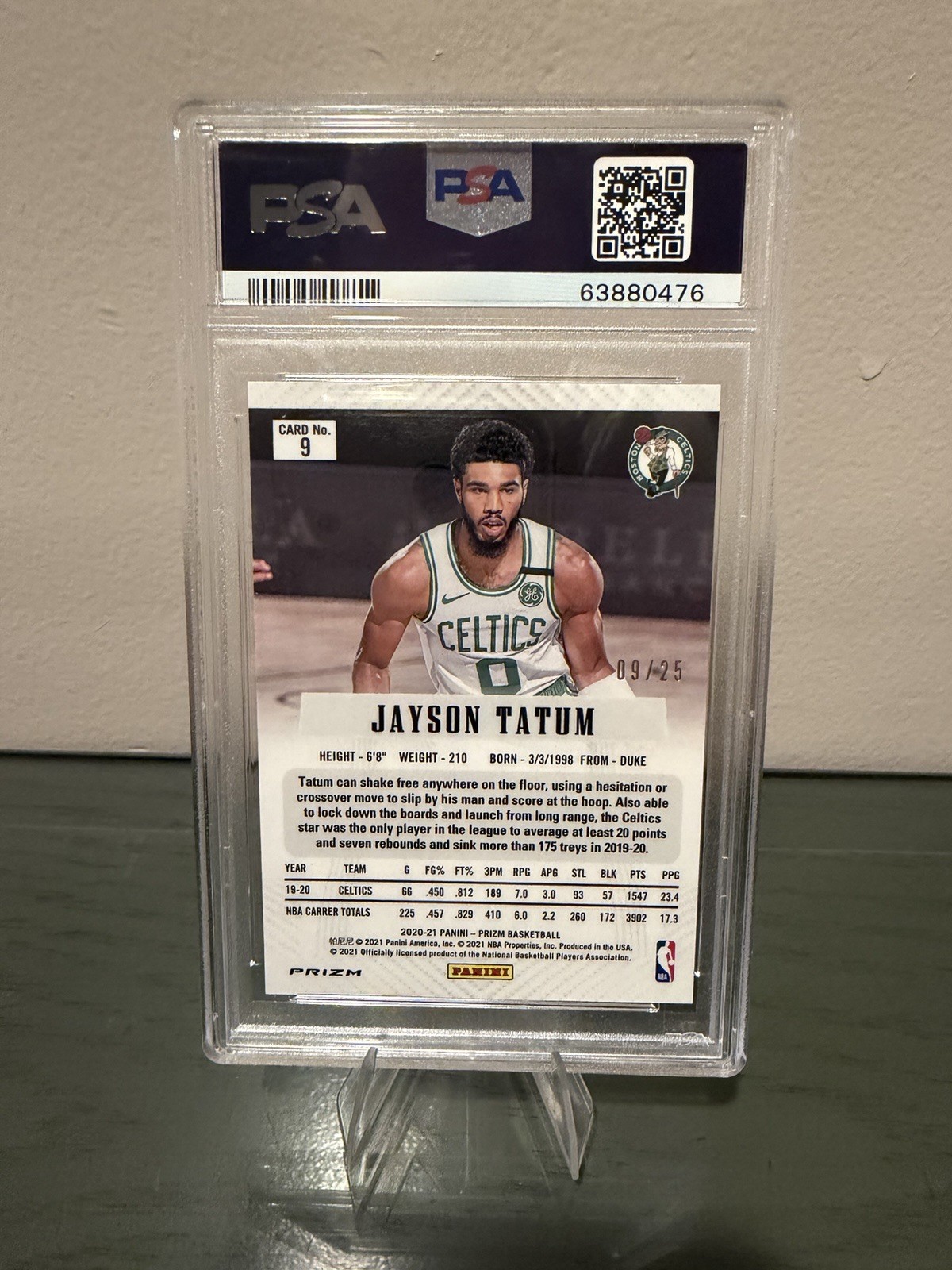 Jayson Tatum Panini 2020-21 Prizm Flashback - Mojo Prizm 9/25 #9 PSA 10 view 2