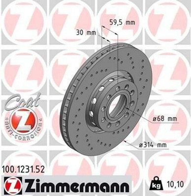 2x ZIMMERMANN Sport Coat Z 100.1231.52 Bremsscheiben Vorne 314mm