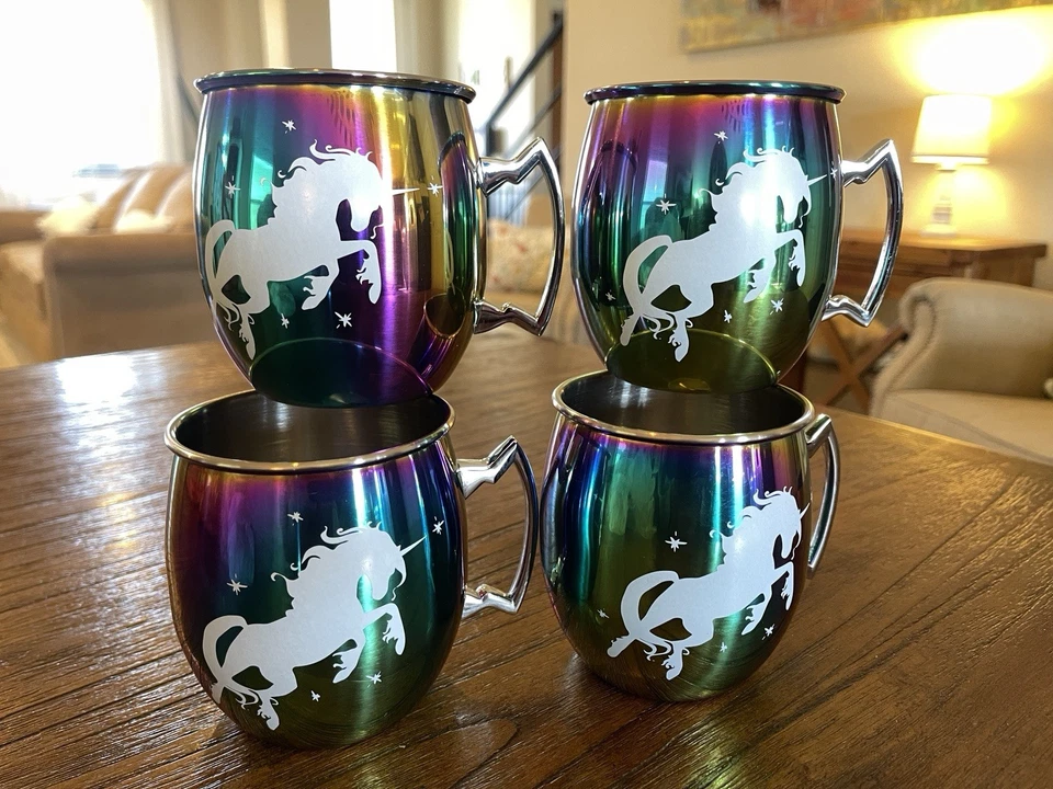 Juego de 4 tazas de mula Moscow tazas suaves para beber, vajilla 🌈 arco iris 🦄 Foto 3 de 4