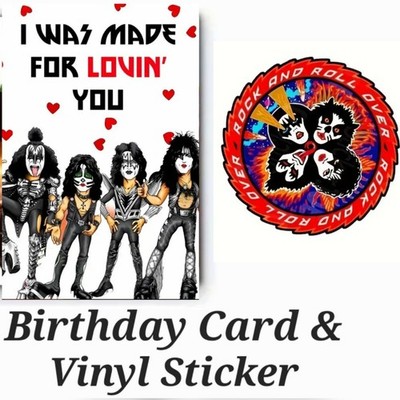   Kuss Grußkarte + Vinyl Sticker, Gene Simmons, I was made for loving you