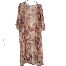 Vintage 1990s Cinema Etoile Womens Sz S Maxi Length Robe Floral Beige Pink