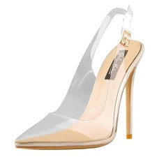 Women Clear Pumps Pointed Toe Slip on Stiletto High Heel Dress Transparent Shoes